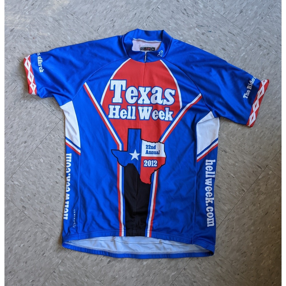 Primal Wear Mens XL Texas Hell Week 2012 Cycling Jersey Blue Red White